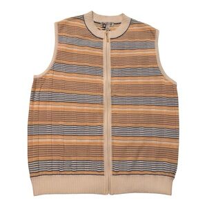 NWT St John Sport Women's Knit White & Beige Multi Striped Zip-Up Vest Sz L